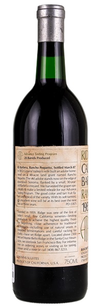 1985 Ridge Rancho Pequeno Barbera ATP, 750ml