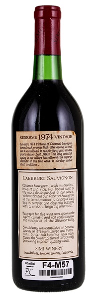 1974 Simi Reserve Cabernet Sauvignon