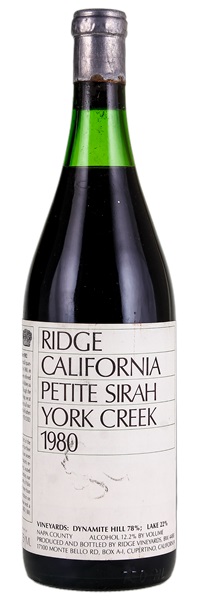 1980 Ridge York Creek Petite Sirah, 750ml