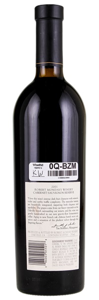 2001 Robert Mondavi Reserve Cabernet Sauvignon, 750ml