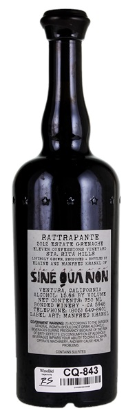2012 Sine Qua Non Rattrapante Eleven Confessions Estate Grenache