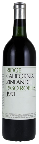 1991 Ridge Paso Robles Zinfandel, 750ml