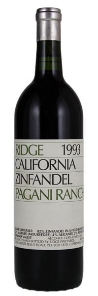 1993 Ridge Pagani Ranch Zinfandel, 750ml