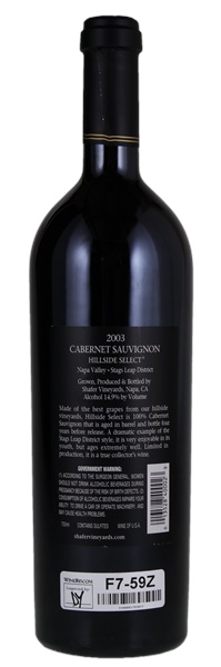 2003 Shafer Vineyards Hillside Select Cabernet Sauvignon, 750ml