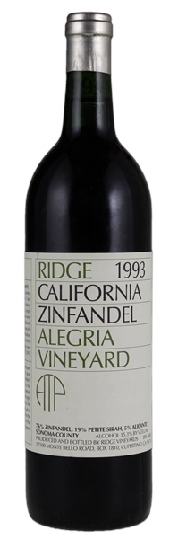 1993 Ridge Alegria Vineyard Zinfandel ATP, 750ml