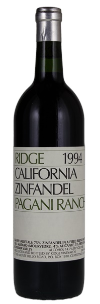 1994 Ridge Pagani Ranch Zinfandel, 750ml