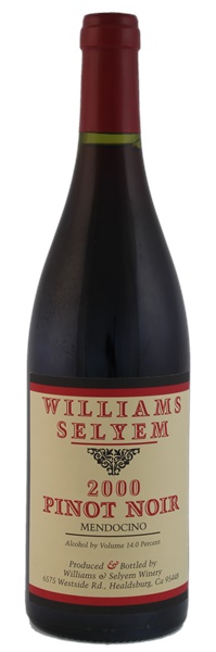 2000 Williams Selyem Mendocino Pinot Noir, 750ml