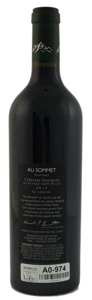 2010 Au Sommet Winery Cabernet Sauvignon, 750ml