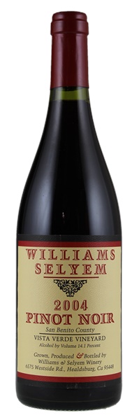 2004 Williams Selyem Vista Verde Vineyard Pinot Noir, 750ml