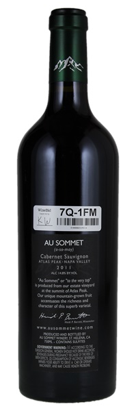 2011 Au Sommet Winery Cabernet Sauvignon, 750ml