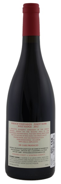 2012 Hirsch Vineyards West Ridge Pinot Noir, 750ml