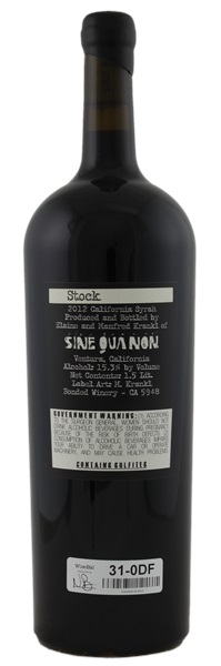 2012 Sine Qua Non Stock Syrah, 1.5ltr