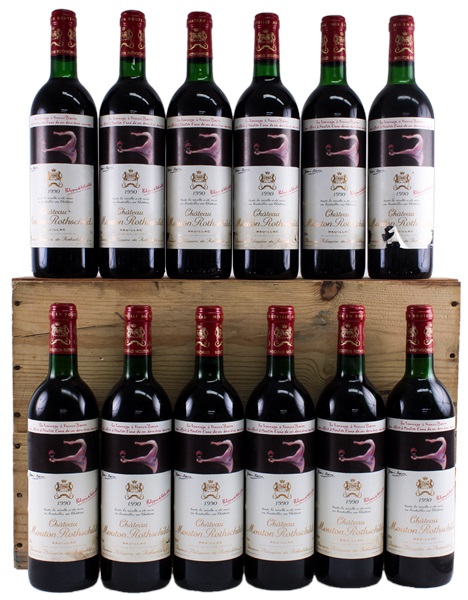 1990 Château Mouton Rothschild, 12-bottle Lot, Wood Case Bordeaux